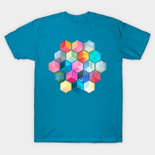 Crystal Bohemian Honeycomb Cubes - colorful hexagon pattern T-Shirt